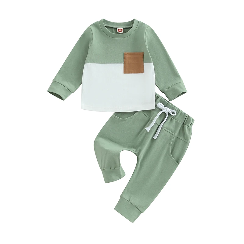 

Toddler Boys 2PCS Pants Sets Long Sleeve Contrast Color Tops and Drawstring Pants Sets