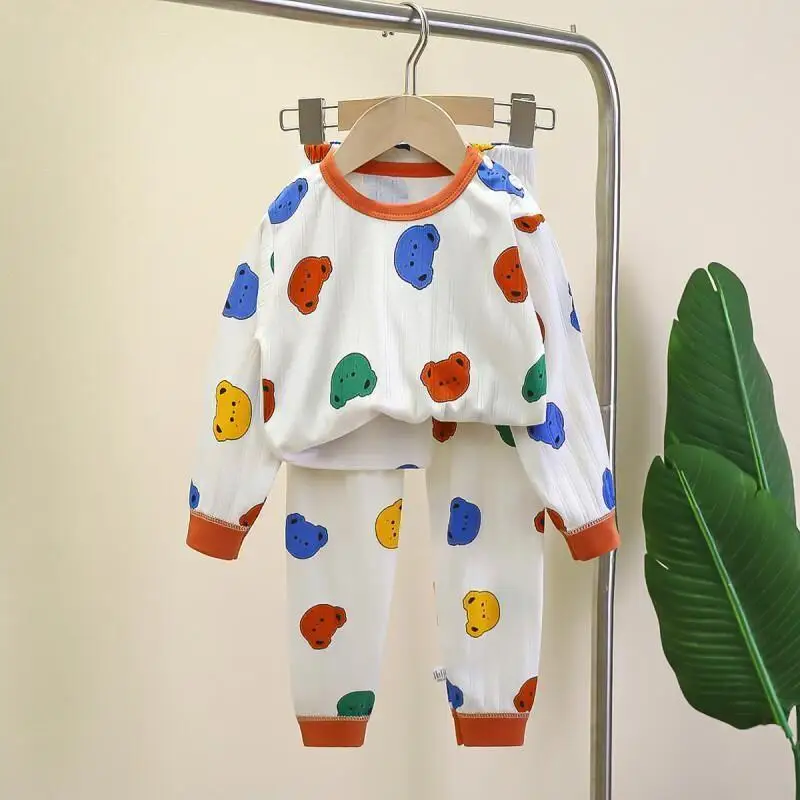 Kawaii Casual Coat Set Fashion 2 Piece Set Children S Clothing Kids Autumn Underwear Set Jacquard Cotton Long Sleeve Pajamas