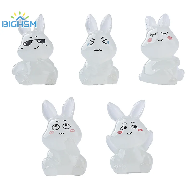 1Pcs Luminous Figurine Miniature Resin Crafts Fluorescent Little Rabbit Ornament For Fairy Garden Micro Landscape Accessories