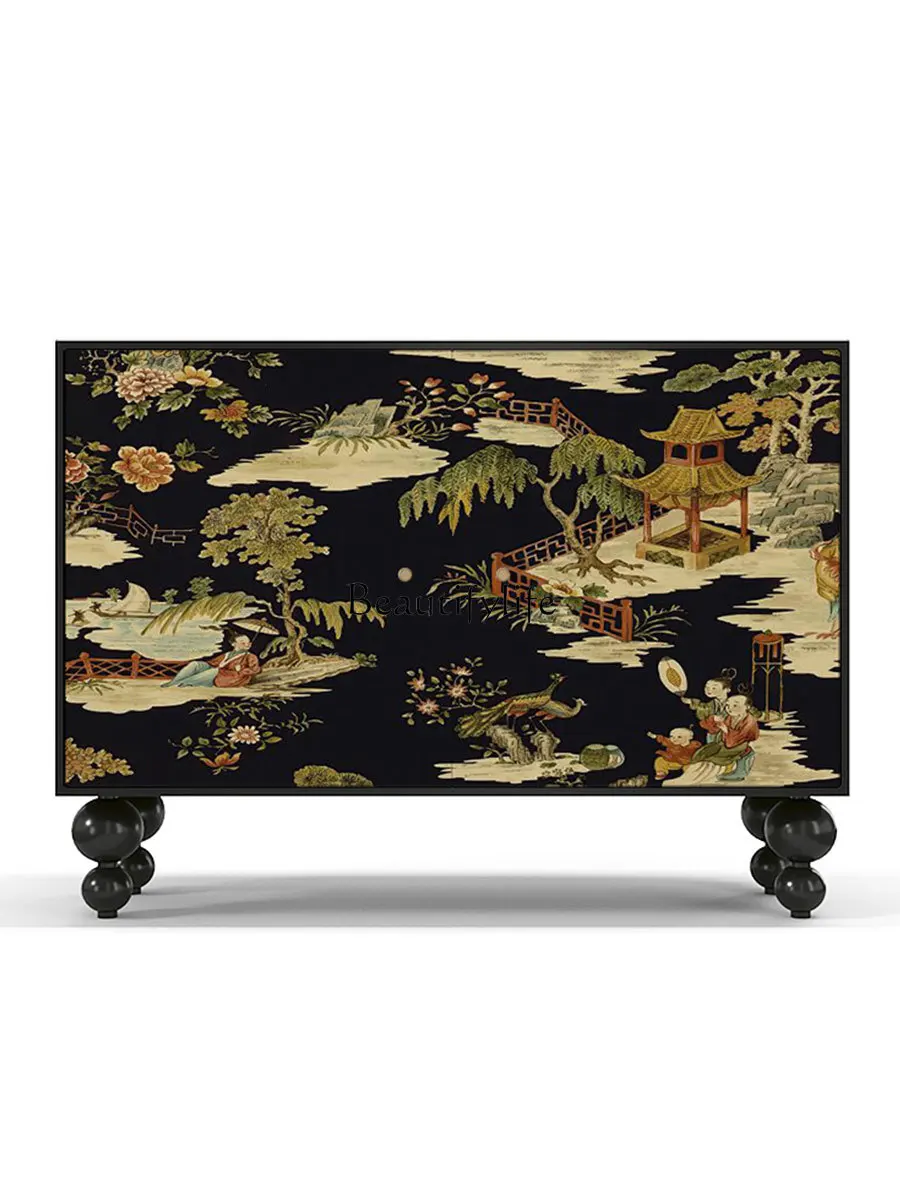 

French-Style Mid-Ancient Solid Wood New Chinese-Style Painted Painting Custom Modern Multi-Functional Cabinet