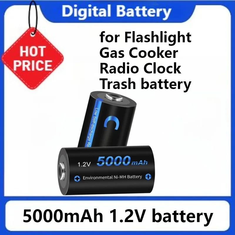For Flashlight Gas Cooker Radio Clock Trash 1.2V C Size Rechargeable Battery 5000mAh Type C LR14 R14 NIMH Battery C Cell