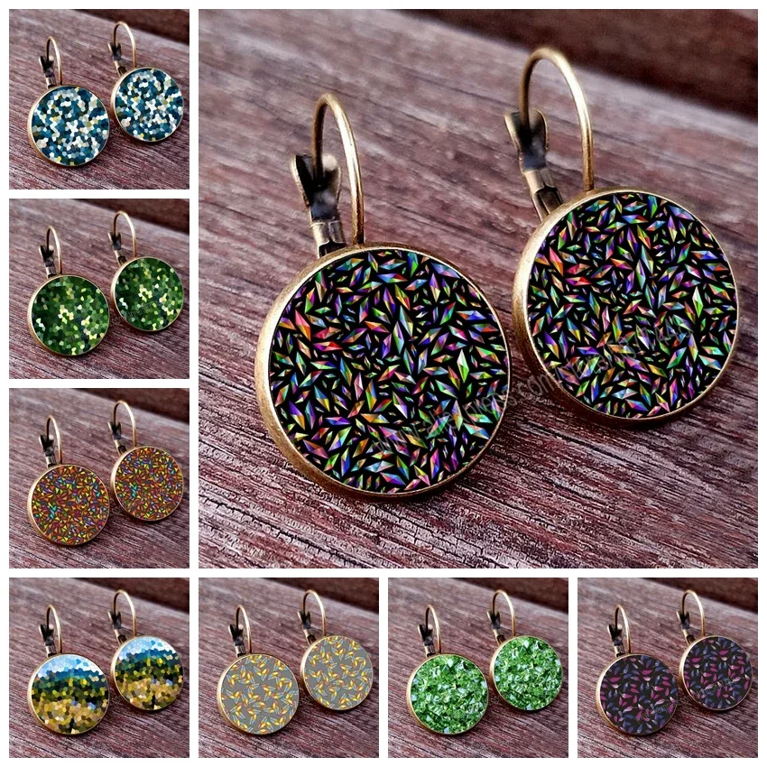 2023 lovely Mosaic Pattern Women's Earrings Abstract Women's Jewelry Glass Cabochon Stud Earring