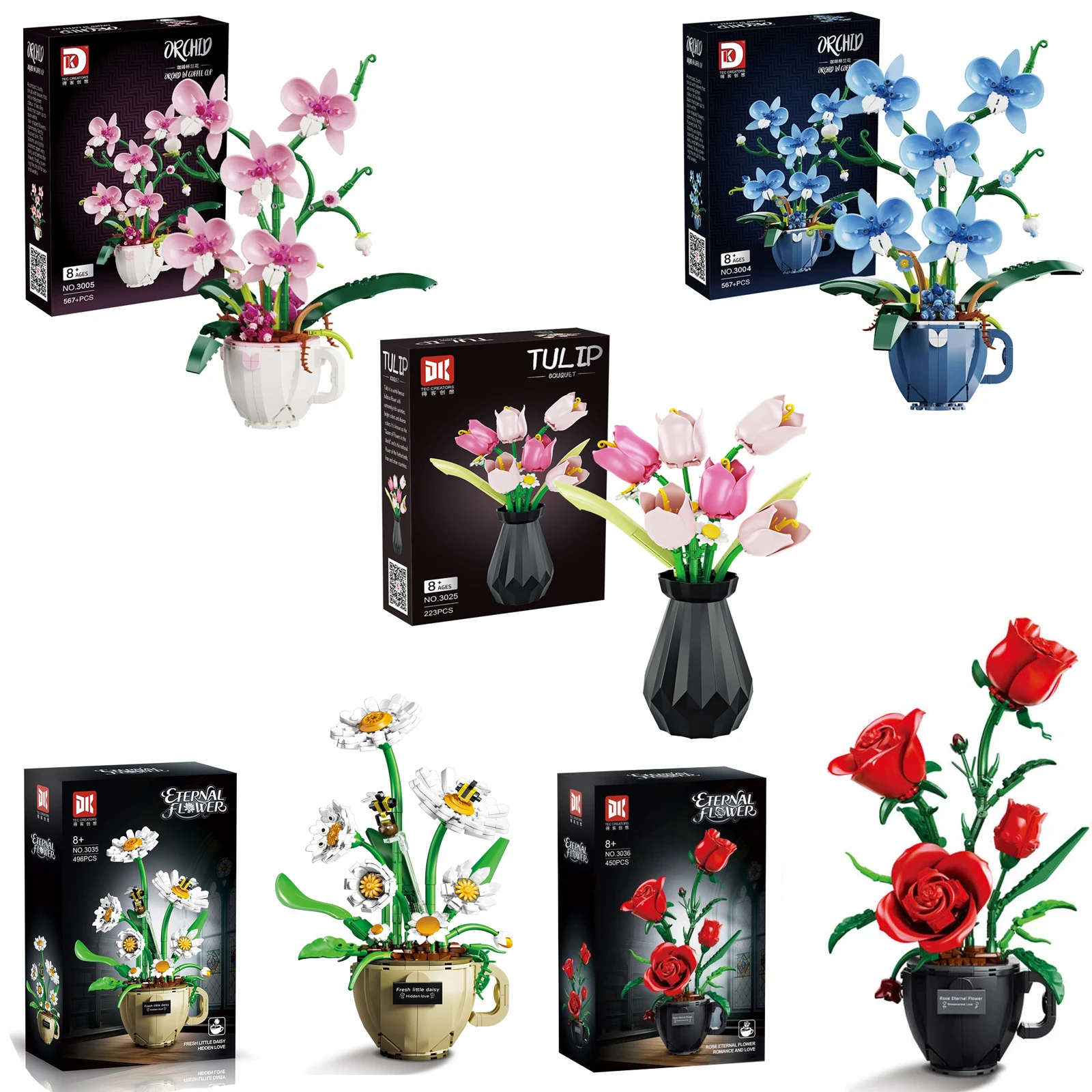 

MOC строительные блоки, букет цветов орхидеи, цветочные блоки, бонсай, модель растения, кирпичи, романтическое украшение дома «сделай сам», игрушка, подарок на праздник