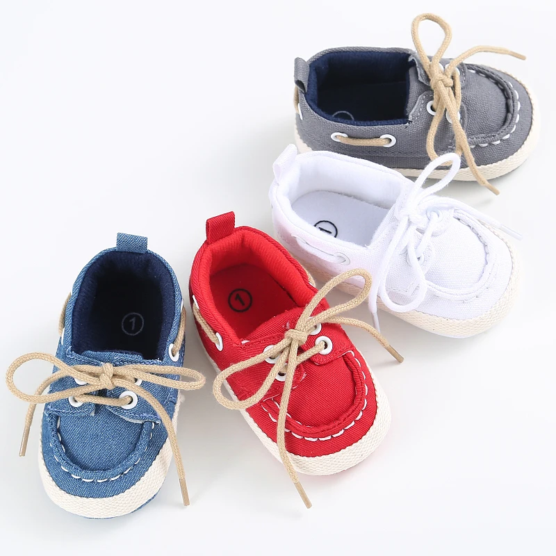 Classic Canvas Baby Shoes for Boys 0-1 Year Old Lace-Up Spring Autumn Soft Sole Comfortable Casual Walking Shoes