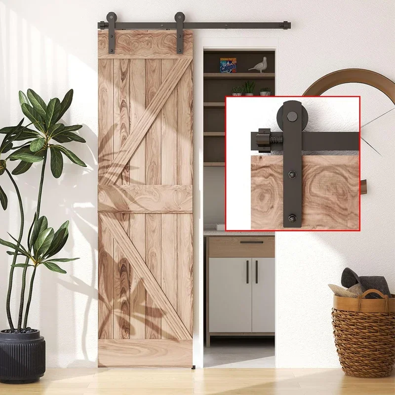 

CCJH 6 FT Sliding Door System Accessory Rail Sliding Door Fitting Wooden Sliding Door Complete Set Sliding Door Rail Set Black