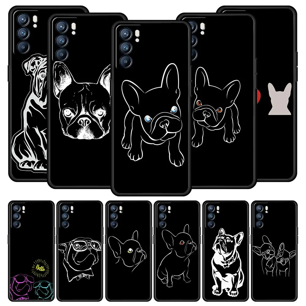 French Bulldog Case For Oppo Find X6 Pro X5 A54 A53 A52 A9 2020 A15 A95 A17 A16 A76 A74 A57 Reno7 Reno6 Pro Plus 5G Black Cover