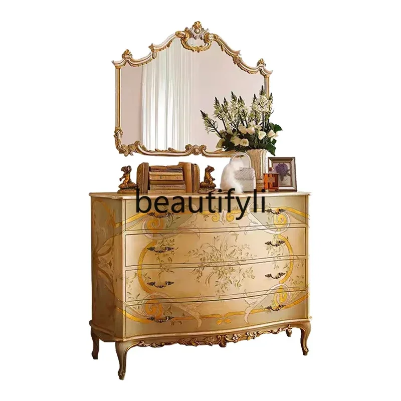 G Chest cabinet European luxury porch side cabinet solid wood carving flower storage cabinet villa furniture