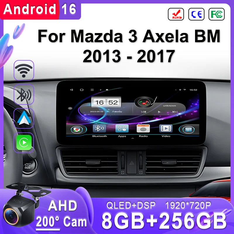 12.3 inch Android 16 Car For Mazda 3 Axela BM 2013 - 2017 High-performance CPU Dash Multimedia Stereo Plug and Play Touch Screen
