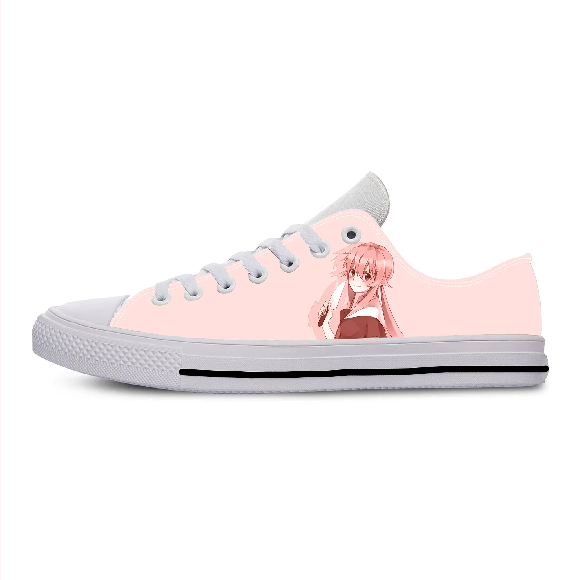 Anime Cartoon Future Diary Mirai Nikki Gasai Yuno Casual Cloth Shoes Low Top Lightweight Breathable 3D Print Men Women Sneakers