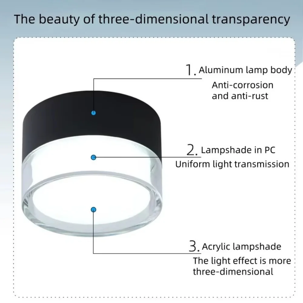 

Светодиодный светильник с затемнением, круглая трубка для поверхностного монтажа, высокая яркость, прозрачный антибликовый светильник, потолок гостиной, креативный без основной ли
