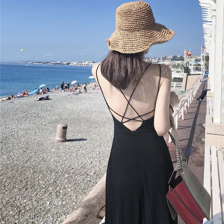 E Vestido de Playa Rojo sin Espalda para Mujer, Vestido Largo sin Mangas con Cintura Alta para Vacaciones de Verano, I...