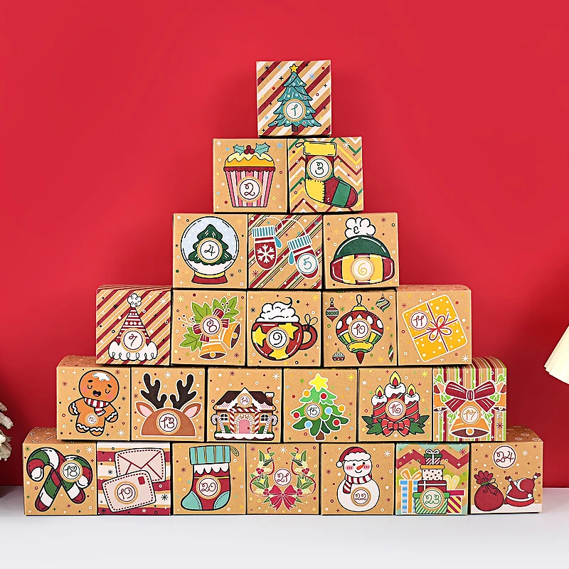 

24pcs Christmas Advent Calendar Number Gifts Box Kraft Paper Candy Cookies Boxes Navidad Party Gift Decor Supplies New Year 2025