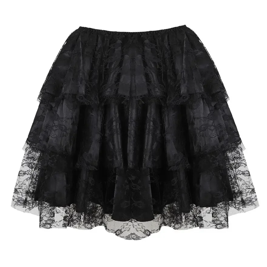 

Women Gothic Sexy Floral Lace Mesh Tulle Pleated Skirt Showgirl Fashion Party Dance Skirts Club Layered Ruffled Mini Tutu S-6XL