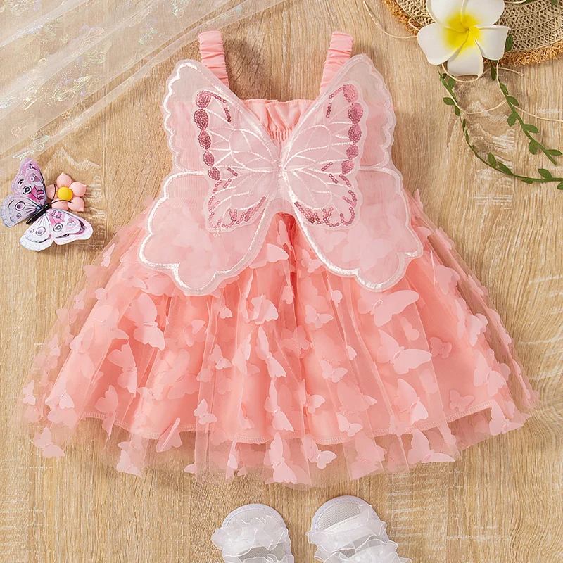 Girls Dresses Summer Butterfly Wings And Butterfly Pattern Halter Puffy Baby Dresses Cute Casual Beach Girl Clothing