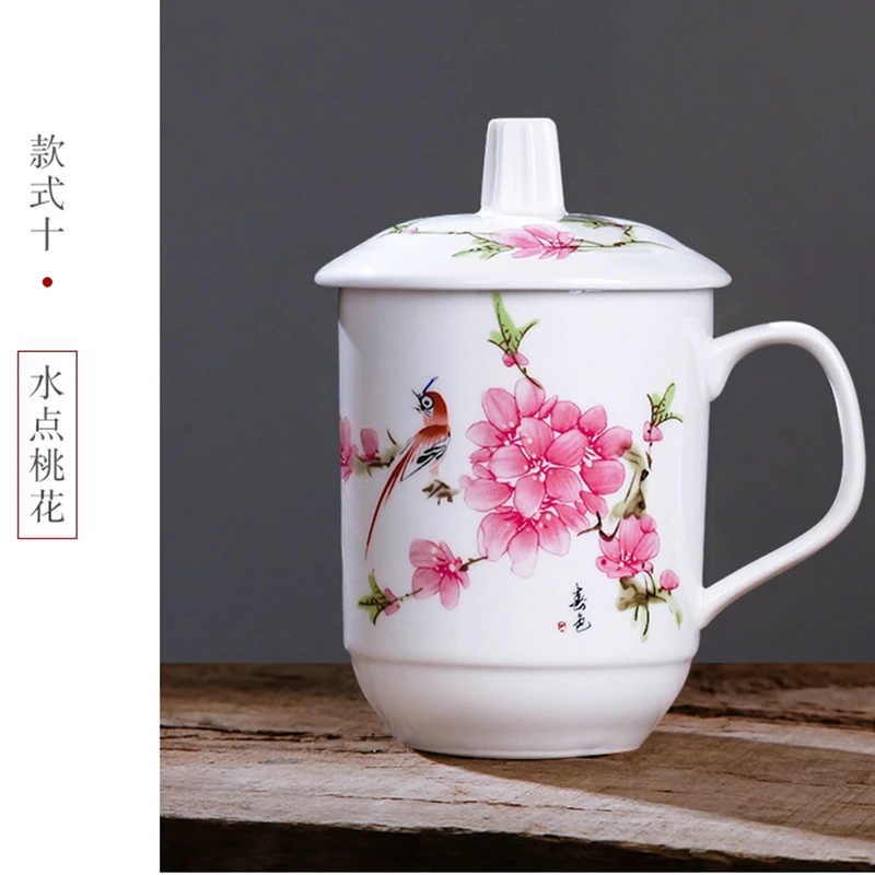 Taza de té de cerámica Jingdezhen, taza china con cubierta, para oficina, sala de conferencias, taza de agua, personalizada, 10 Uds./lote