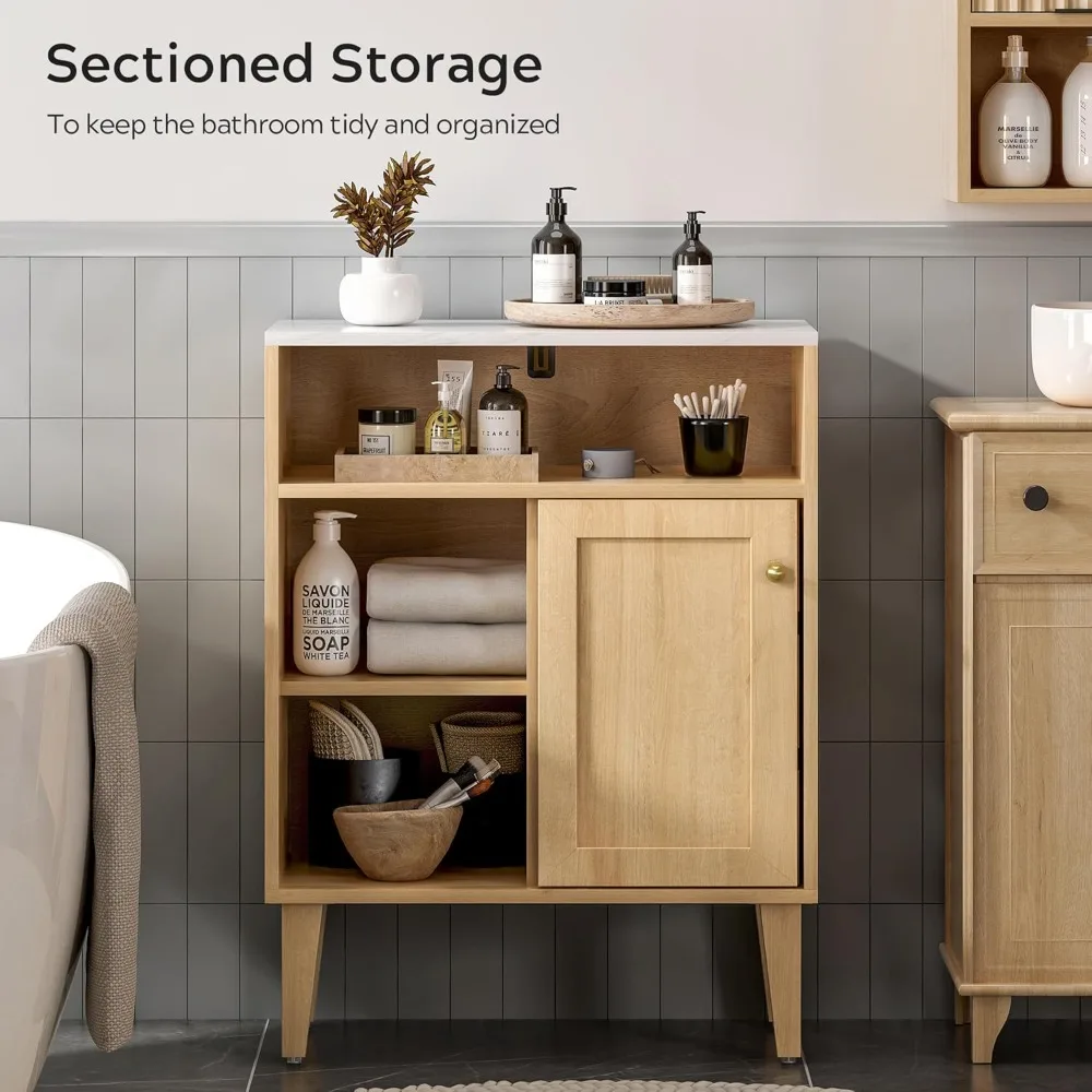 Bathroom storage cabinet 2-piece set, modern medieval floor cutlery buffet with sliding doors and imitation marble