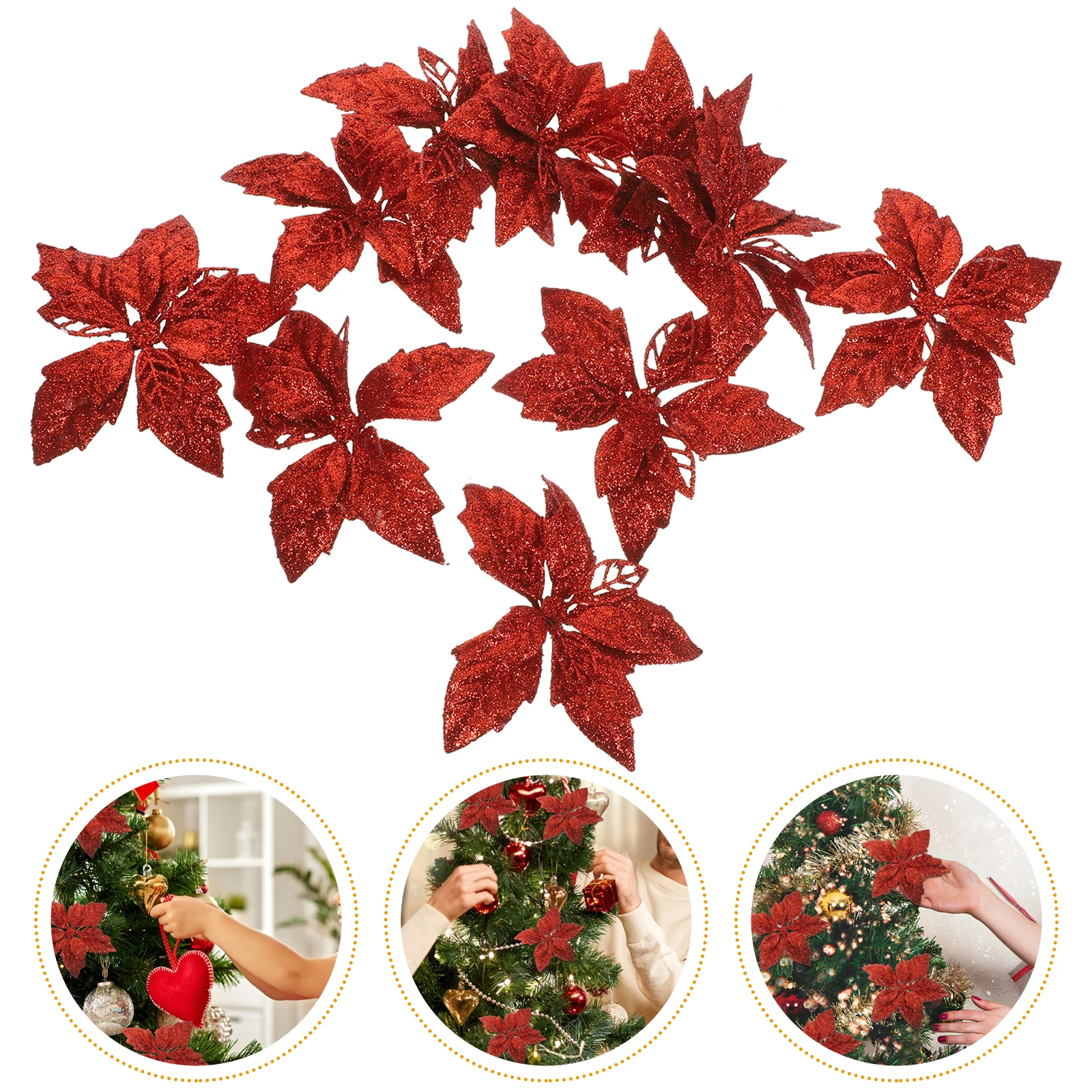 

10pcs Glitter Poinsettia Flowers Tree Decorations Artificial Xmas Flower Diy Christmas Flower Home Decoration Christmas Wreath