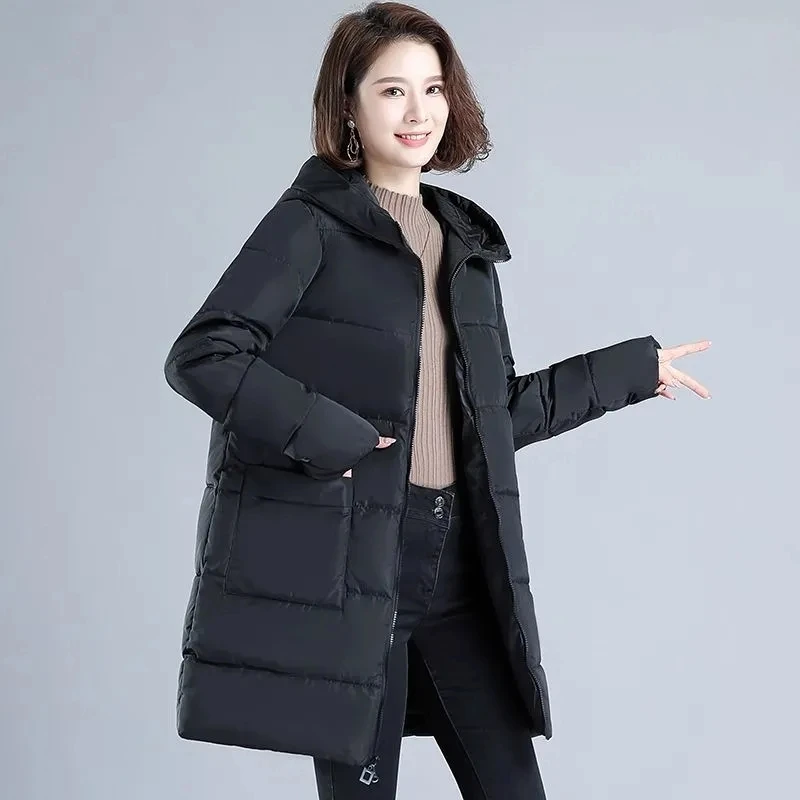 

Down Cotton-Padded Jacket Women Overcoat Fashion Loose Long Thick Warm Parker Coat 2024 Autumn Winter New Hooded Cotton Jacket