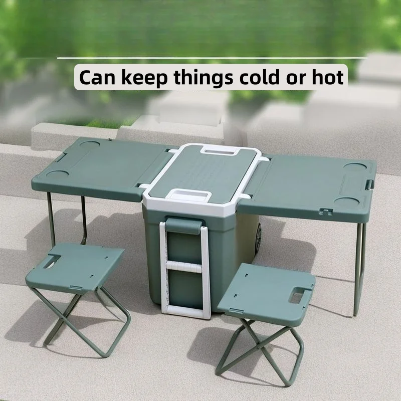 32 Pull-Handle Insulated Cooler Ice Bucket Foldable Portable Outdoor Camping Refrigerator Food Preservation PU Refrigerator