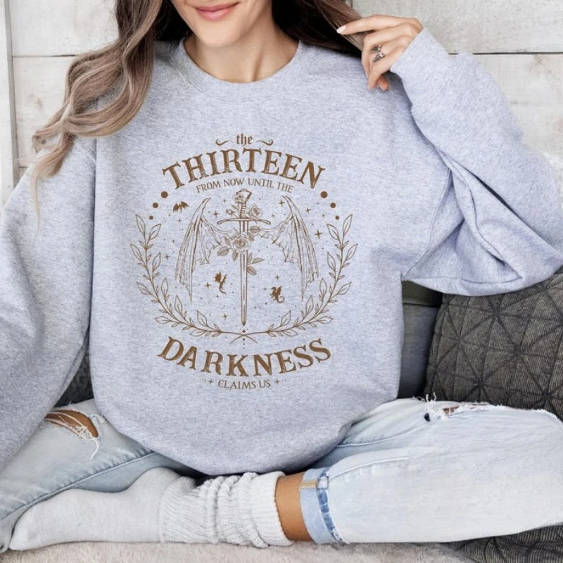Sudadera con texto en inglés "El trono de cristal ahora hasta que la oscuridad nos reclina", regalo de libro, sudaderas con capucha a juego con lector Fastastic"