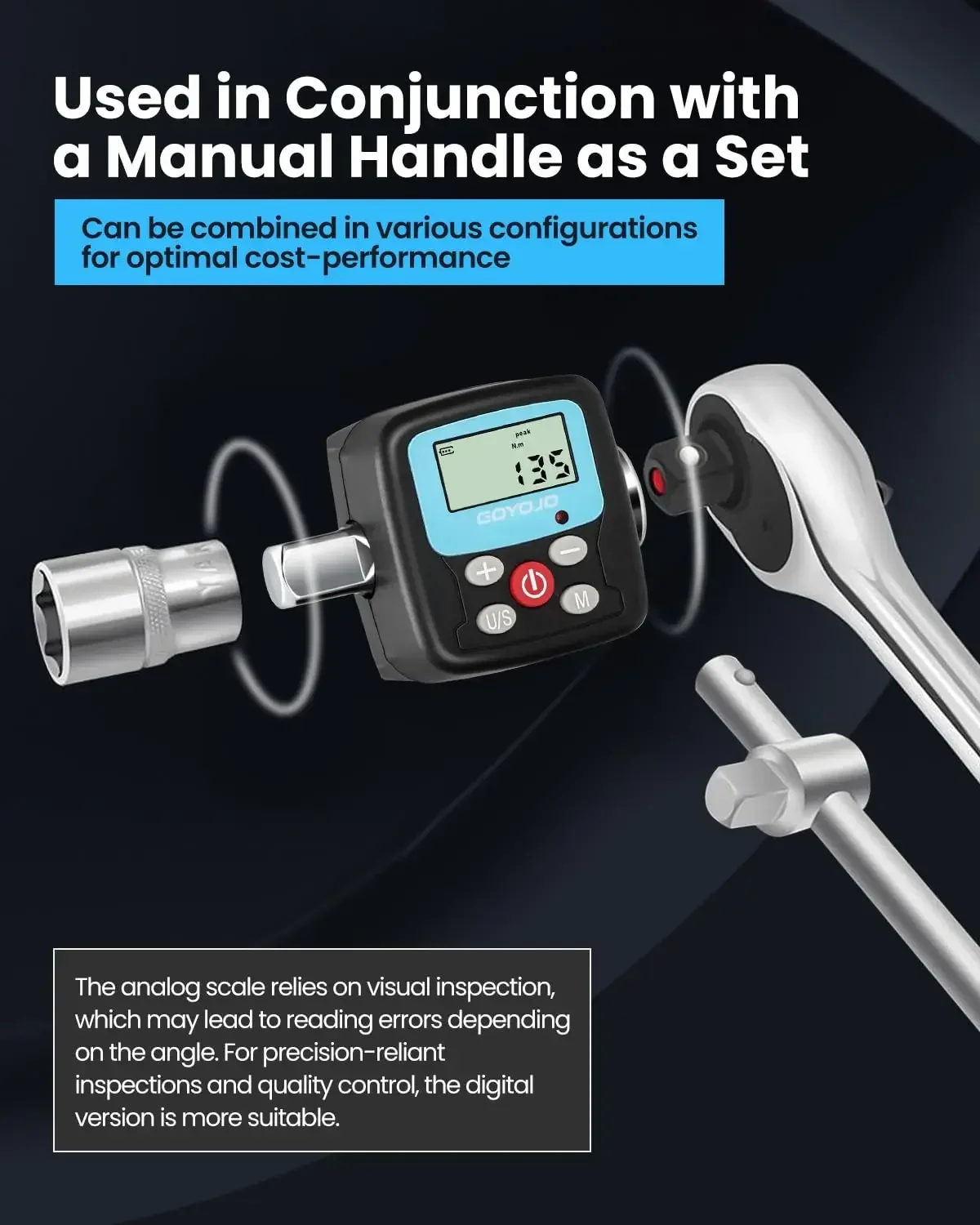 GOYOJO Digital Torque Wrench Adapter - Precision Electronic Torque Tool Converter and Meter with LCD Display, Includes 1/2
