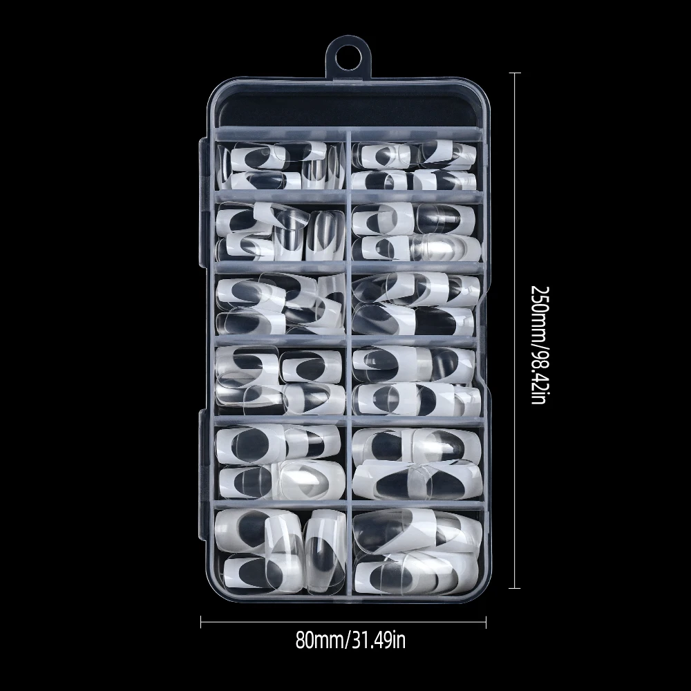 120個/箱 アクリル製クリアフレンチフェイクネイル 12サイズ ショートバレエプレスオンネイル ホワイトエッジデザイン フルカバー付け爪 TD