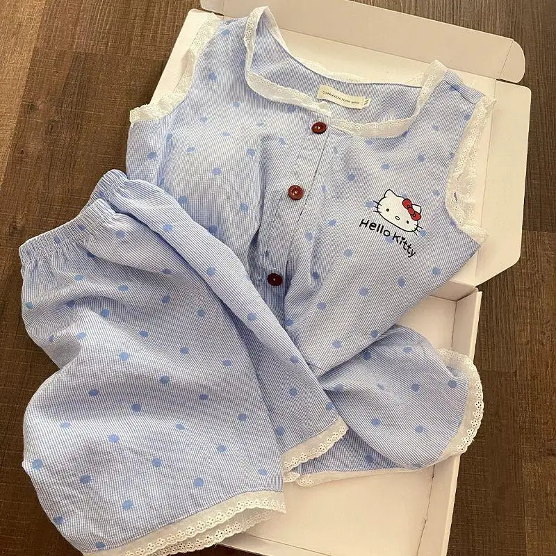 

Sanrio Summer Pajamas Hello Kittys Cute Cartoon Suit Shorts Loose Casual Comfortable Round Neck Kawaii Home Clothing High Gifts
