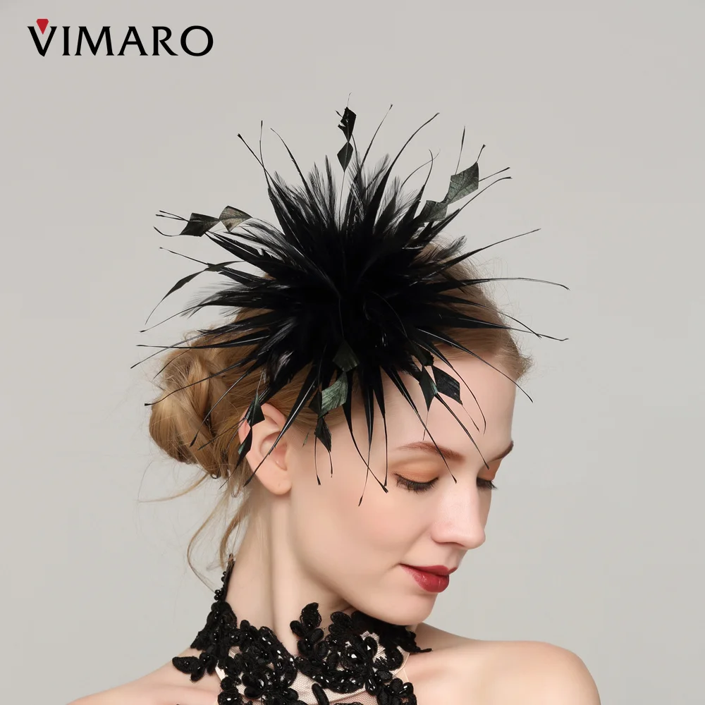 VIMARO Black Feather Fascinators for Women Elegant Fascinator Hats for Women Wedding and Church Kentucky Derby Hats for Women