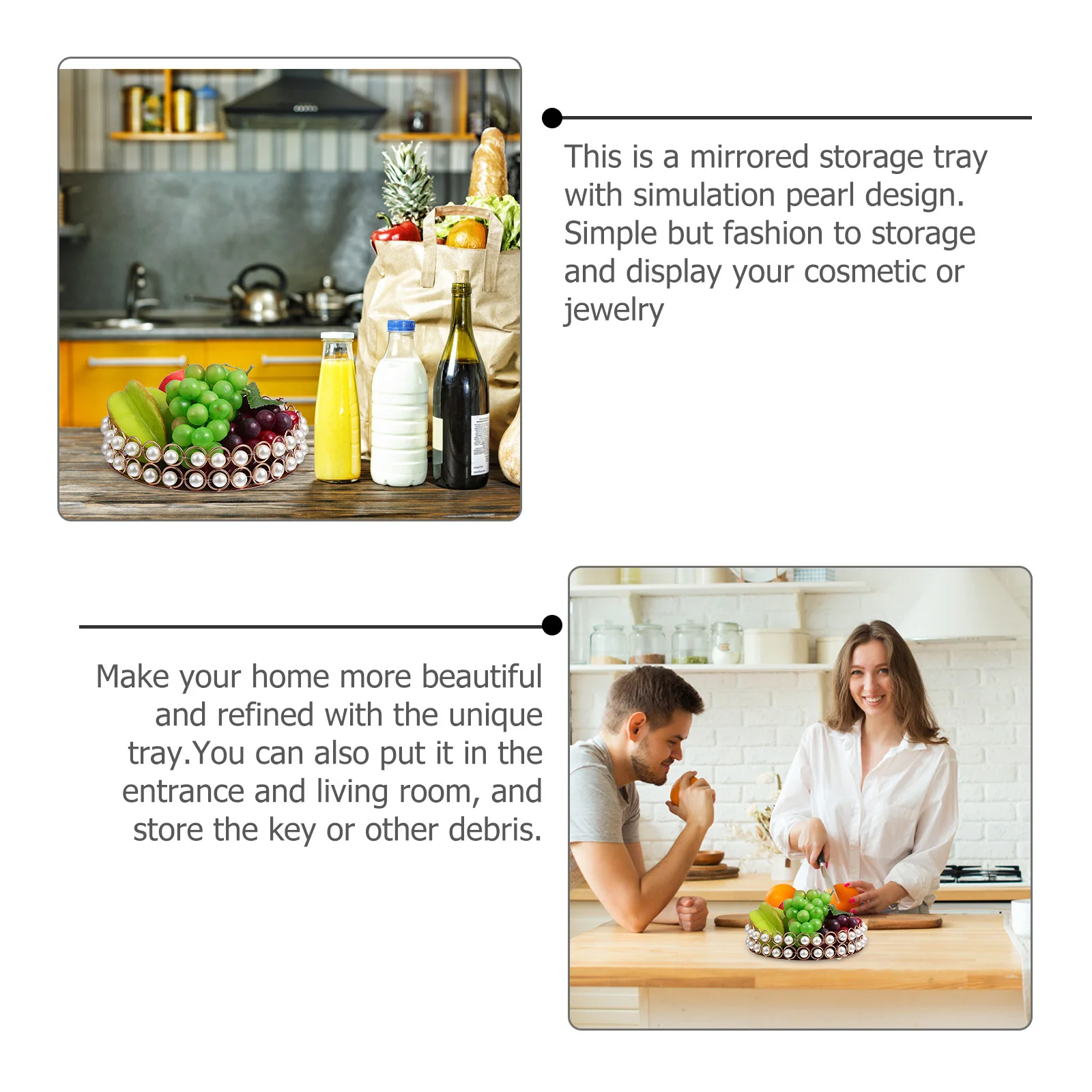 

1Pcs Mirrored Vanity Tray Simulated Pearl Accents Holds Jewelry Makeup Perfume Rings Desk Organizer Tray for Bedroom Bathroom