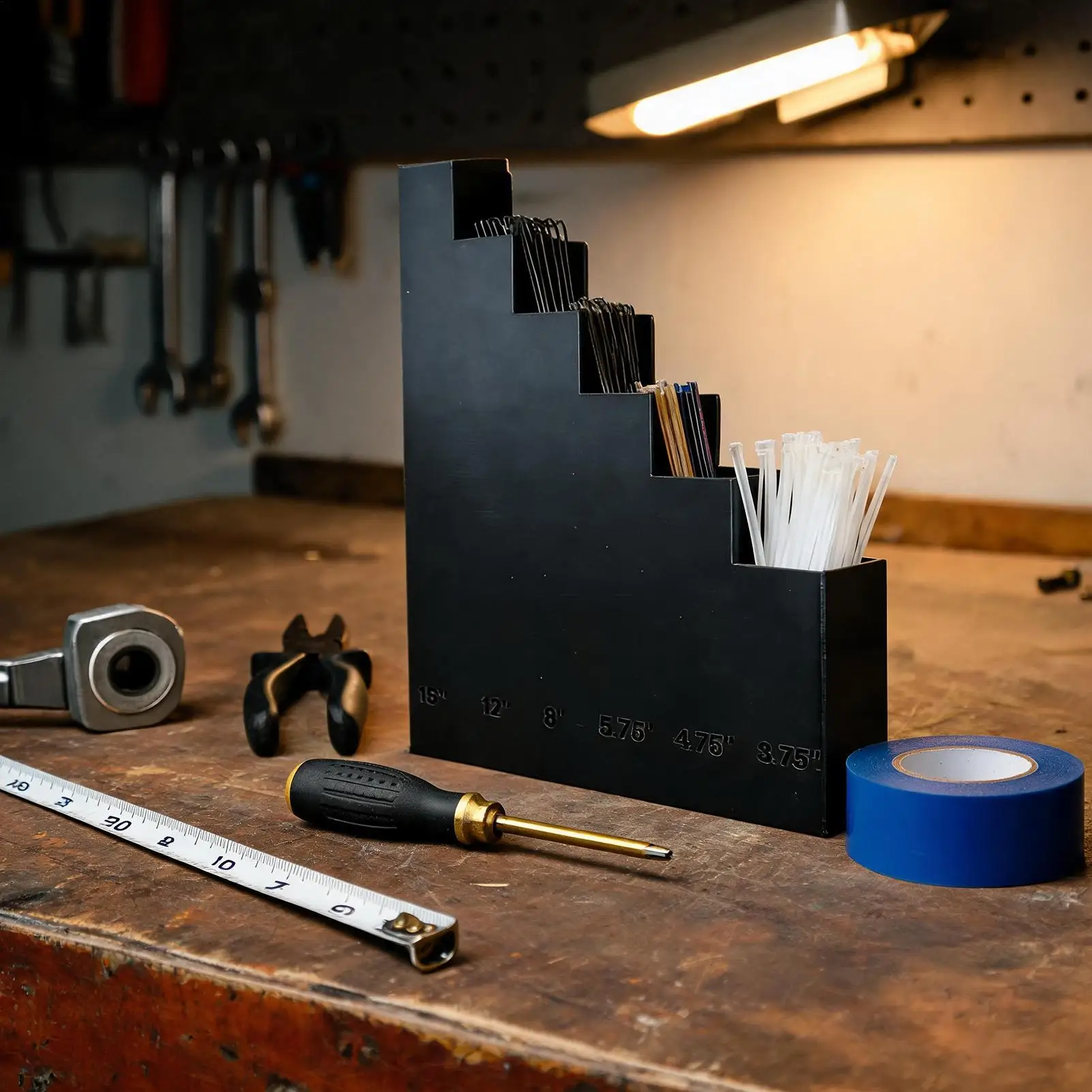 Heavy Duty Wall Mount Zip Tie Organizer Multi-Size Cable Tie Storage Dispenser for Garage Workshop