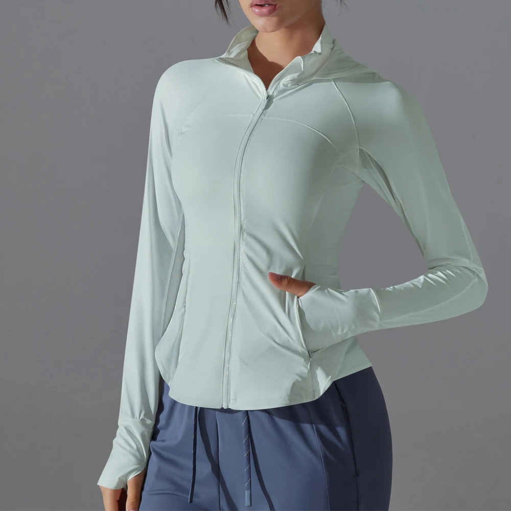 Women High-end Standing Collar Yoga Shirts Gym Training Fitness Top Female Sun-proof Long Sleeved Workout Running Sports Jacket