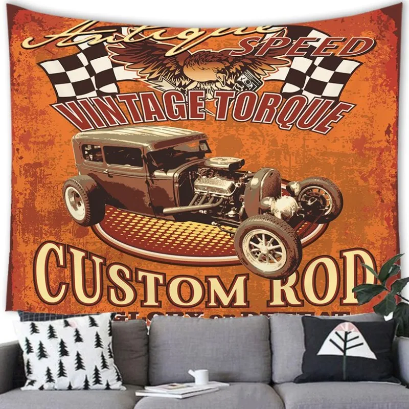 American car retro style digital-printed polyester tapestries living rooms bedrooms macrame wall hanging room decor aesthetic
