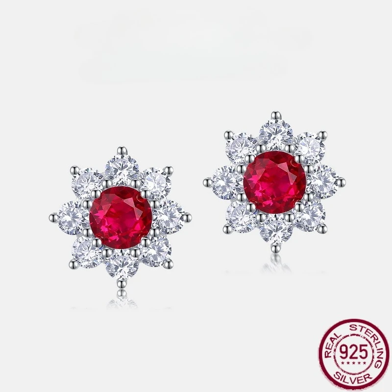

New S925 Pure Silver Light Luxury Flower Red Treasure Cultivation Color Treasure Simple Fashion Versatile Wedding Jewelry
