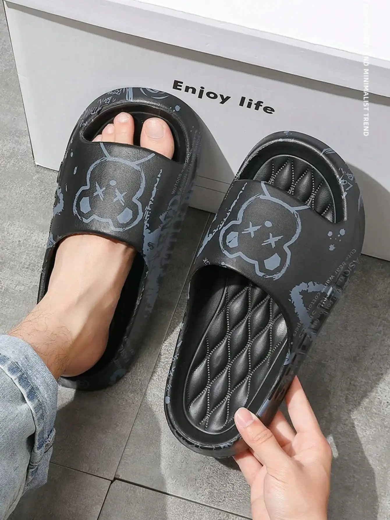 

Легкие, удобные, мягкие тапочки для женщин, летние, для улицы и дома, с принтом медведя, шлепанцы, сандалии