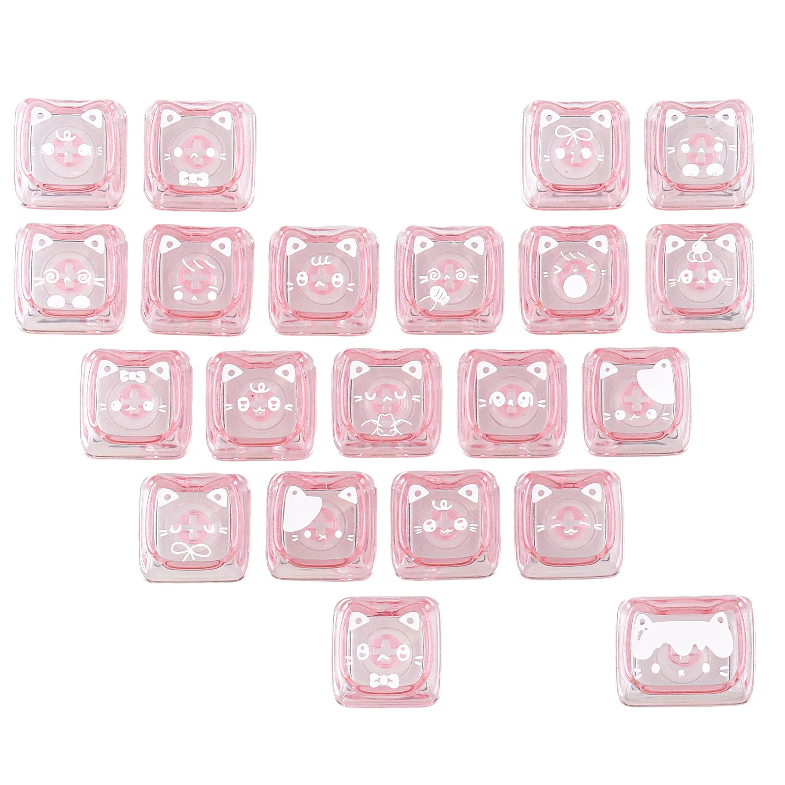 Love Heart Pink Transparent Kitty Team MAO Profile 21-Key Set PC Keycaps for Mechanical Keyboard Customizable Color Theme