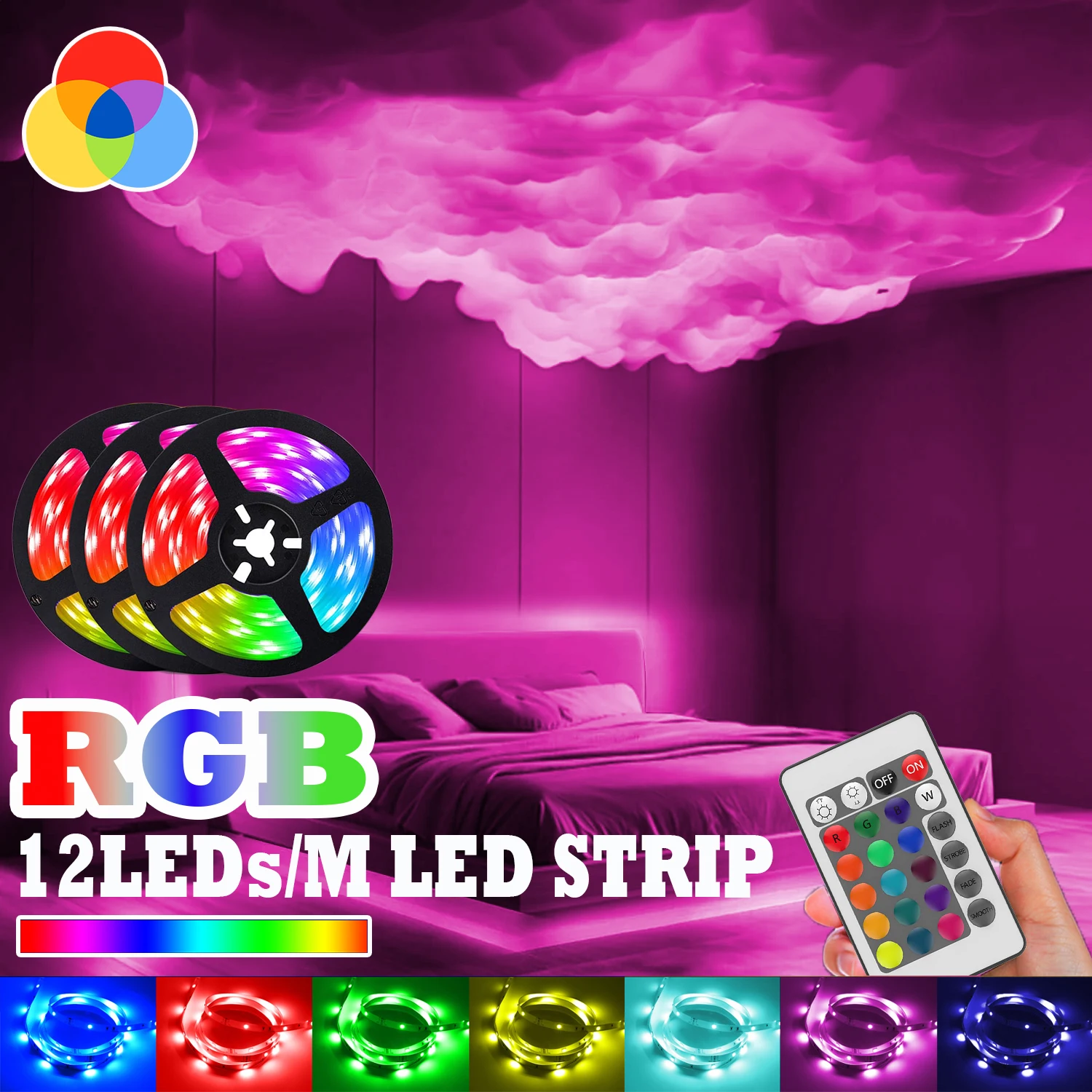 SMD 5050 RGB Flexible LED Tape Lights, 1-40m LED Strip Lights with 24 Keys Controller for TV Backlight, Bedroom, Kitchen