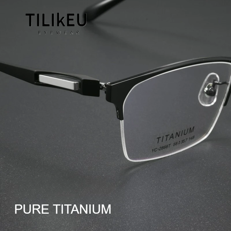 

New High Tech Series Pure Titanium Eyeglasss Frame for Men Business Retro Semi-Rimless Glasses Frame IP Plating Comfort Eyewear