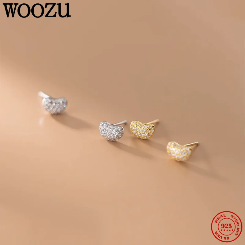 Woozu echte 925 Sterling Silber Micro Inlay Zirkon Bohnen Piercing Ohr stecker für Frauen Mädchen lieben geformte kleine frische Ohrringe Party