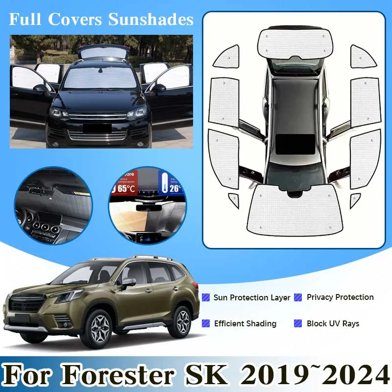 

Для Subaru Forester SK 2019 2020 2021 ~ 2024 автомобильные козырьки на лобовое стекло, солнцезащитные козырьки на все окна, анти-УФ-защита Shaby, аксессуары от солнца