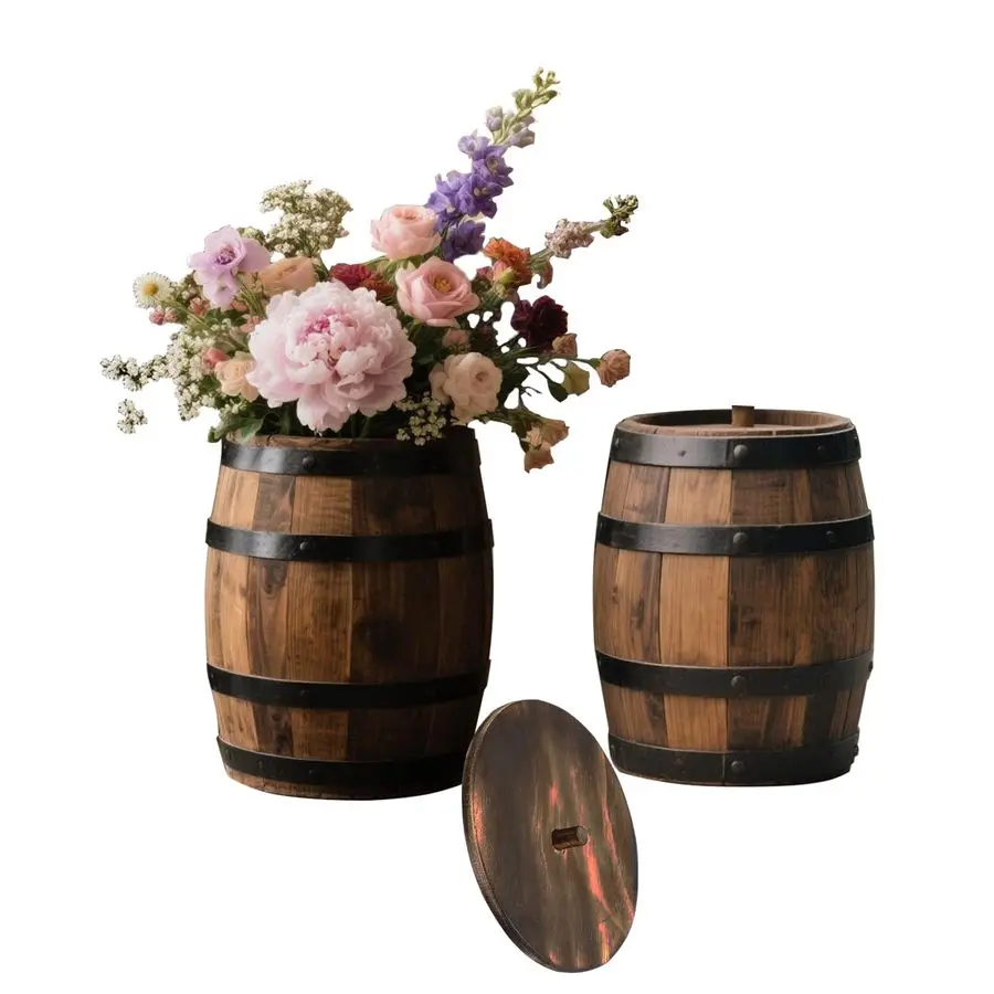 

Pcs Wood Wine Barrel Vase 6 x 5 Rustic Wooden Flower Vase Planter for Wedding Reception, Home Indoor Outdoor Garden, Kitchen, Pa