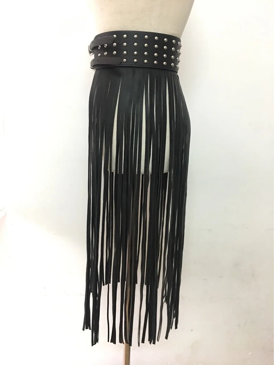 Fashion Women Faux Leather Fringe Tassel Skirt Punk Gothic Style Club Party Stage Performance Festival Rave Dance Costume
