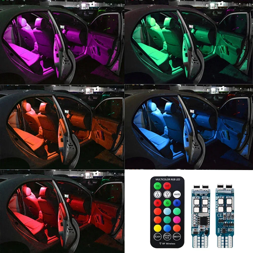 

10Led T10 W5W RF Control 3535 RGB Dome Reading Lights Turn Signal 194 168 Car Clearance License Plate Position Trunk Lamp DC 12V