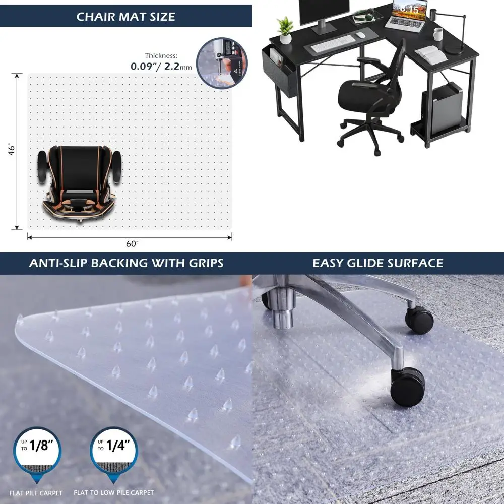 

46x60 Inch Heavy Duty Vinyl Office Chair Mat for Carpeted Floors with Grips, Clear Rectangular Floor Protector for Home and Work