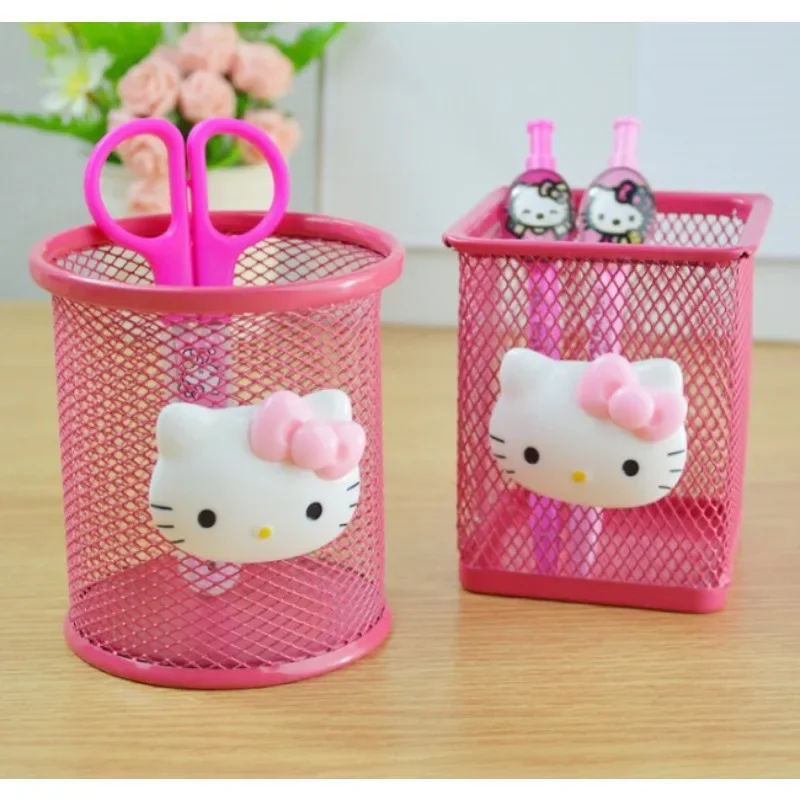 Sanrio Hello Kitty-portalápices de Anime, almacenamiento de pinceles de papelería, estuche de bolígrafo para brochas de maquillaje de malla, caja