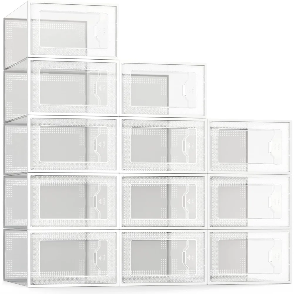 

SEE SPRING Large 12 Pack Shoe Storage Box, Clear Plastic Stackable Shoe Organizer for Closet, Space Saving Foldable Shoe Rack Sn