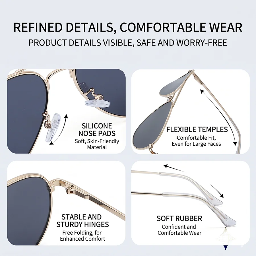 Women Men Classic Pilot Sunglasses Curved Glass Metal Hinges Durable Frames Mirrored Luxury Designer Eyewear Must-Have Outdoor view 5