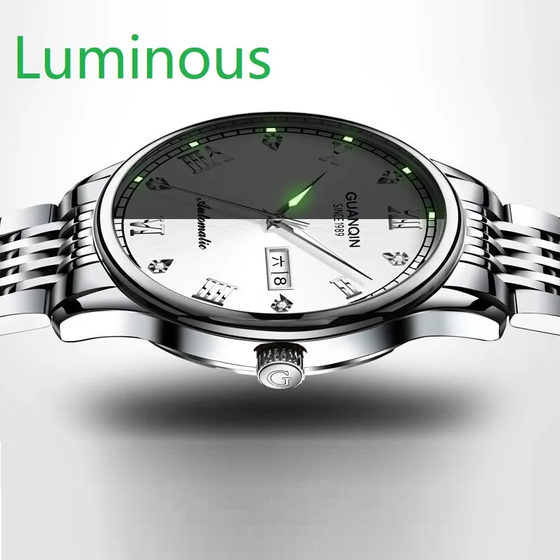 GUANQIN Men\'s Watch Automatic Mechanical Watch Simple Waterproof Luminous Watch For Men Diamond Calendar Original Watch Man