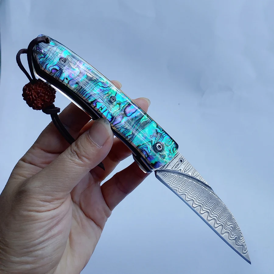 Folding Blade Knife sharp Damascus steel Exquisite Shell handle outdoor camping self-defense knife EDC Tool