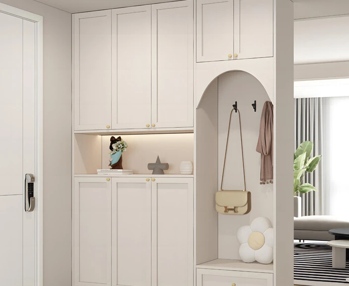 Cream wind solid wood entry shoe cabinet, entrance cabinet, sitting and waiting integrated wall partition cabinet