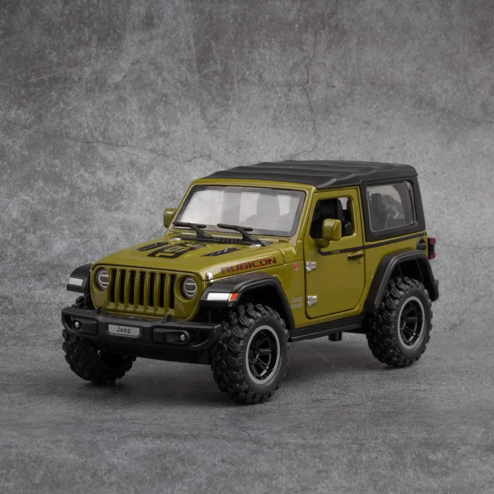 1:32 Jeep Wrangler Rubicon 1941 Off-Road Diecast Metal Alloy Model car Pull Back Sound Light Car Children Gift Collection A417